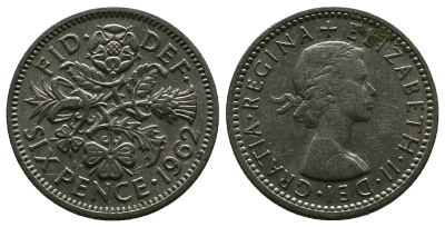 Великобритания 6 пенсов 1962 Елизавета II (1952-2022) KM 903, Spink 4149 медно-никель 4381-745