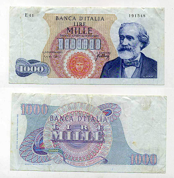 Италия 1000 лир 1966 Джузеппе Верди Pick 96d бумага 7217-97-2-1