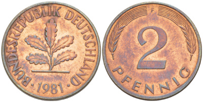 ФРГ 2 ПФЕННИГА 1981 F KM 106а, J. 381а сталь плакированная сталь плакированная медьюю 4181-841