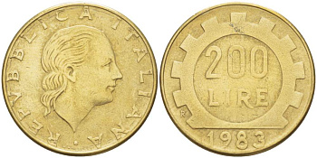 Италия 200 лир 1983 R, шестерня KM 105 алюминиевая бронза 4529-156