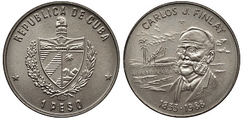Куба 1 песо 1988 155 лет со дня рождения Карлоса Финлея KM 282 медно-никель UNC 4557-531