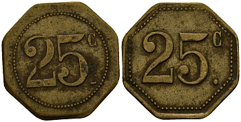 Франция 25 сантимов XIX-XX век ресторанный жетон латунь 4166-446