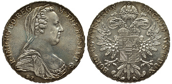 Австрия 1 талер 1780 SF, Мария Терезия, официальный рестрайк KM Т1 серебро 443-1421