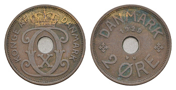 Дания 2 эре 1929 N, Кристиан X (1912-1947) KM 827 бронза 4658-232