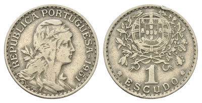 Португалия 1 эскудо 1951 голова Свободы вправо KM 578 никель латунь    4660-347
