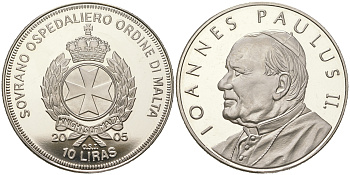 Мальтийский орден 10 лир 2005 Иоанн Павел II, портрет  медно-никель  PROOF  11-236-33