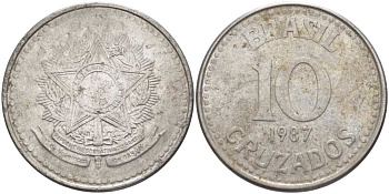 Бразилия 10 крузадо 1987 реформа 1986-1989 KM 607 нержавеющая сталь 177-247
