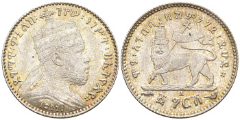 Эфиопия 1 гирш 1903-1928 ЕЕ 1895, А, Менелик II (1889-1913) KM 12 серебро аUNC 1523-723