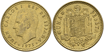 Испания 1 песета 1975 (76) Хуан Карлос I (1975 - 2014) KM 806 алюминиевая бронза 4155-423