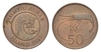 Исландия 50 эйре 1981 креветка KM 26 бронза 4690-562