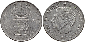 Швеция 1 крона 1972 Густав VI Адольф (1950-1973) KM 826a медь плакированная медно-никелем 4390-623