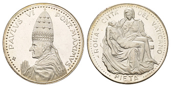Ватикан медаль в честь избрание папой римским Павлом VI ND (1963) Павел VI, Пьета Микеланджело, диаметр 35 мм, вес 15,7 гр бронза плакированная серебро 4667-1213