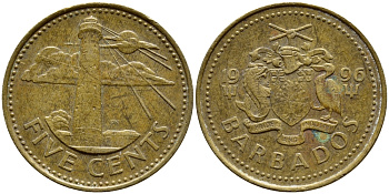 Барбадос 5 центов 1996 маяк Саут-Пойнт KM 11 латунь 4398-552