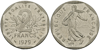 Франция 2 франка 1979 сеятель KM 942.1, Le Franc 272.3 никель 4120-1032