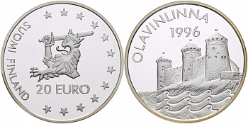 Финляндия 20 евро 1996 Крепость Олавинлинна серебро PROOF 04-302-41