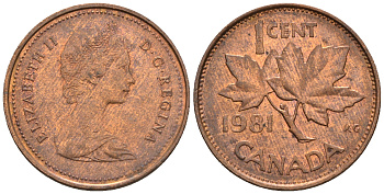 Канада 1 цент 1981 Елизавета II (1952-2022), кленовый лист KM 127 бронза 4609-159