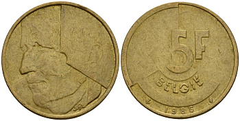 Бельгия 5 франков 1986 Belgie, Бодуэн I (1951-1993) KM 164 алюминиевая бронза 4601-253