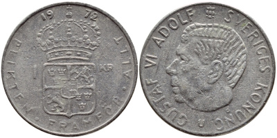 Швеция 1 крона 1972 Густав VI Адольф (1950-1973) KM 826a медь плакированная медно-никелем 4390-623