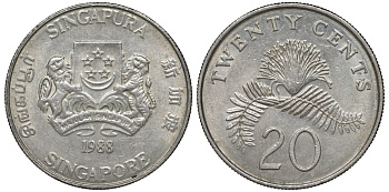 Сингапур 20 центов 1988 KM 52 медно-никель 4556-132