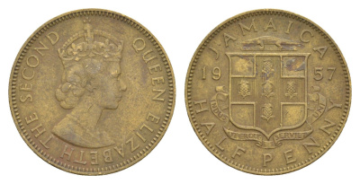 Ямайка 1/2 пенни 1957 Елизавета II (1952-2022) KM 36 никель латунь 4626-516
