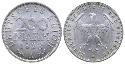 ГЕРМАНИЯ 200 МАРОК 1923 A KM 35, J. 304 алюминий 4380-424
