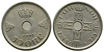 Норвегия 50 эре 1948 Хокон VII (1905-1957) KM 386 медно-никель 4383-1054