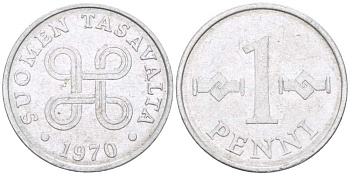 Финляндия 1 пенни 1970 KM 44а алюминий 214-564