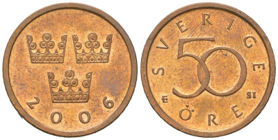 Швеция 50 эре 2006 Карл XVI Густав (1973- ) KM 878 бронза UNC 4618-252