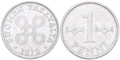 Финляндия 1 пенни 1970 KM 44а алюминий 214-564