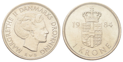 Дания 1 крона 1984 R;B, Маргрете II (1972-2024) KM 862 медно-никель UNC 190-617