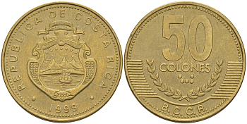 КОСТА-РИКА 50 КОЛОН 1999 KM 231.1 латунь 82-213