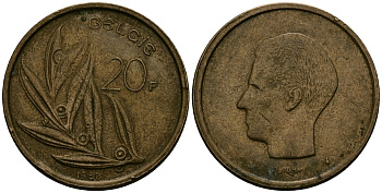 Бельгия 20 франков 1981 KM 160 никель бронза 4586-1043