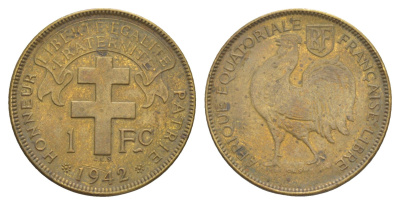 Французская Экваториальная Африка 1 франк 1942 KM 2 латунь 1522-1443