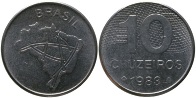 Бразилия 10 крузейро 1983 KM 592.1, Schon 101 нержавеющая сталь 4514-1213