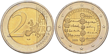 Австрия 2 евро 2005 50 лет подписания договора о нейтралитете Австрии KM 3124 биметалл UNC 4185-126