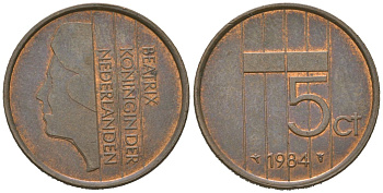 Нидерланды 5 центов 1984 Беатрикс (1980-2013) KM 202 бронза 4621-613