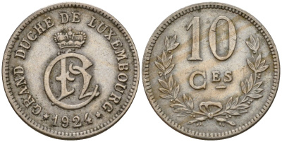 Люксембург 10 сантимов 1924 Шарлотта (1918-1964) KM 34 медно-никель 4584-713