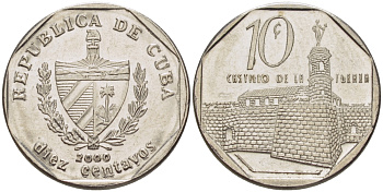 Куба 10 сентаво 2000 форт в Гаване Ла-Фуэрса KM 576.2 сталь плакированная никелем 66-669