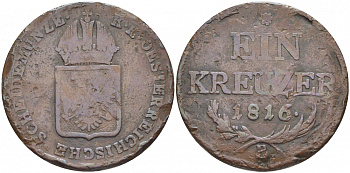 АВСТРИЯ 1 КРЕЙЦЕР 1816 В, ФРАНЦ II (1792-1835) KM 2113 медь 114-845