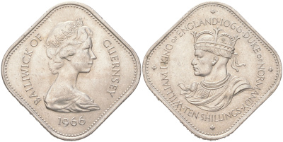 Гернси 10 шиллингов 1966 900 лет Нормандскому завоеванию KM 19 медно-никель UNC 4620-1055