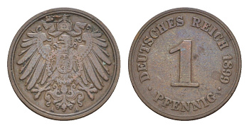 Германия 1 пфенниг 1899 A, Вильгельм II (1888-1918) KM 10, J. 10 медь 4639-1117