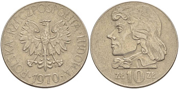 Польша 10 злотых 1970 MW, Тадеуш Костюшко (1746-1817) KM 50а медно-никель 4542-745