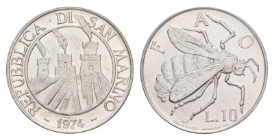 Сан-Марино 10 лир 1974 KM 33 алюминий UNC 4648-256