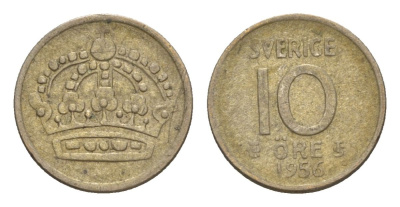 Швеция 10 эре 1956 TS, Густав VI Адольф (1950-1973) KM 823 серебро 4632-749