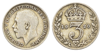 Великобритания 3 пенса 1920 Георг V (1910-1936) KM 813a, Spink 4016 серебро 4701-532