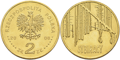 Польша 2 злотых 2008 сибирские ссыльные (сибирские леса) KM 638 латунь 4589-354