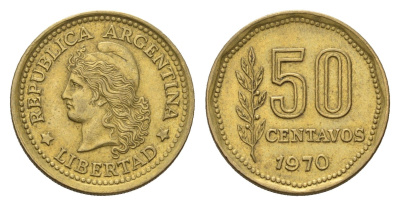 Аргентина 50 сентаво 1970 KM 68 латунь 4573-522