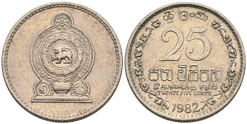 Шри-Ланка 25 центов 1982 KM 141.2 медно-никель 4567-267
