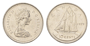 Канада 10 центов 1979 Елизавета II (1952-2022), парусник KM 77 никель 4689-548