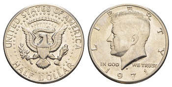 США 1/2 доллара (50 центов) 1971 D, Джон Кеннеди KM 202b медь плакированная медно-никелем aUNC 81-1126